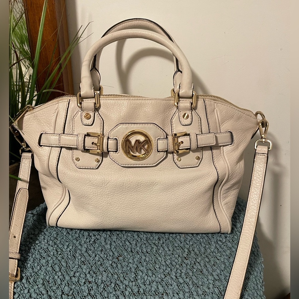 Michael Kors Ivory Satchel with Gold Accents